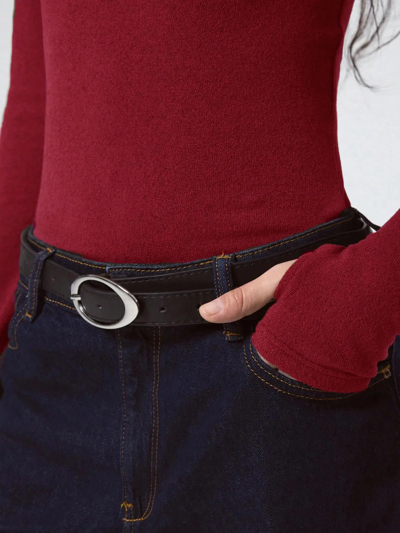 Women's Maroon Long Sleeve Fitted Top - Image 6