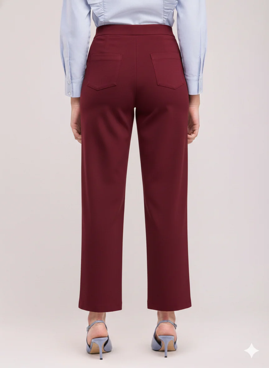 Women's Maroon Wide Leg Cropped Pants - Image 4