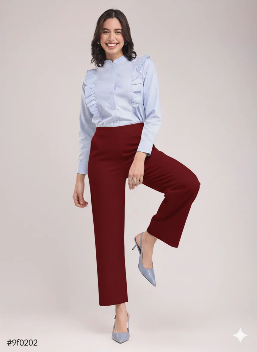 Women's Maroon Wide Leg Cropped Pants - Image 6