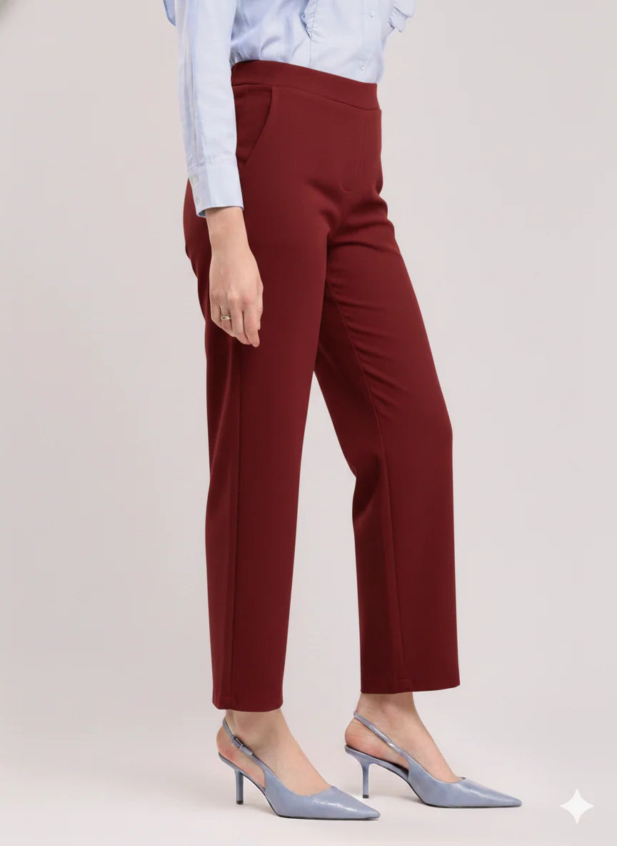 Women's Maroon Wide Leg Cropped Pants - Image 7