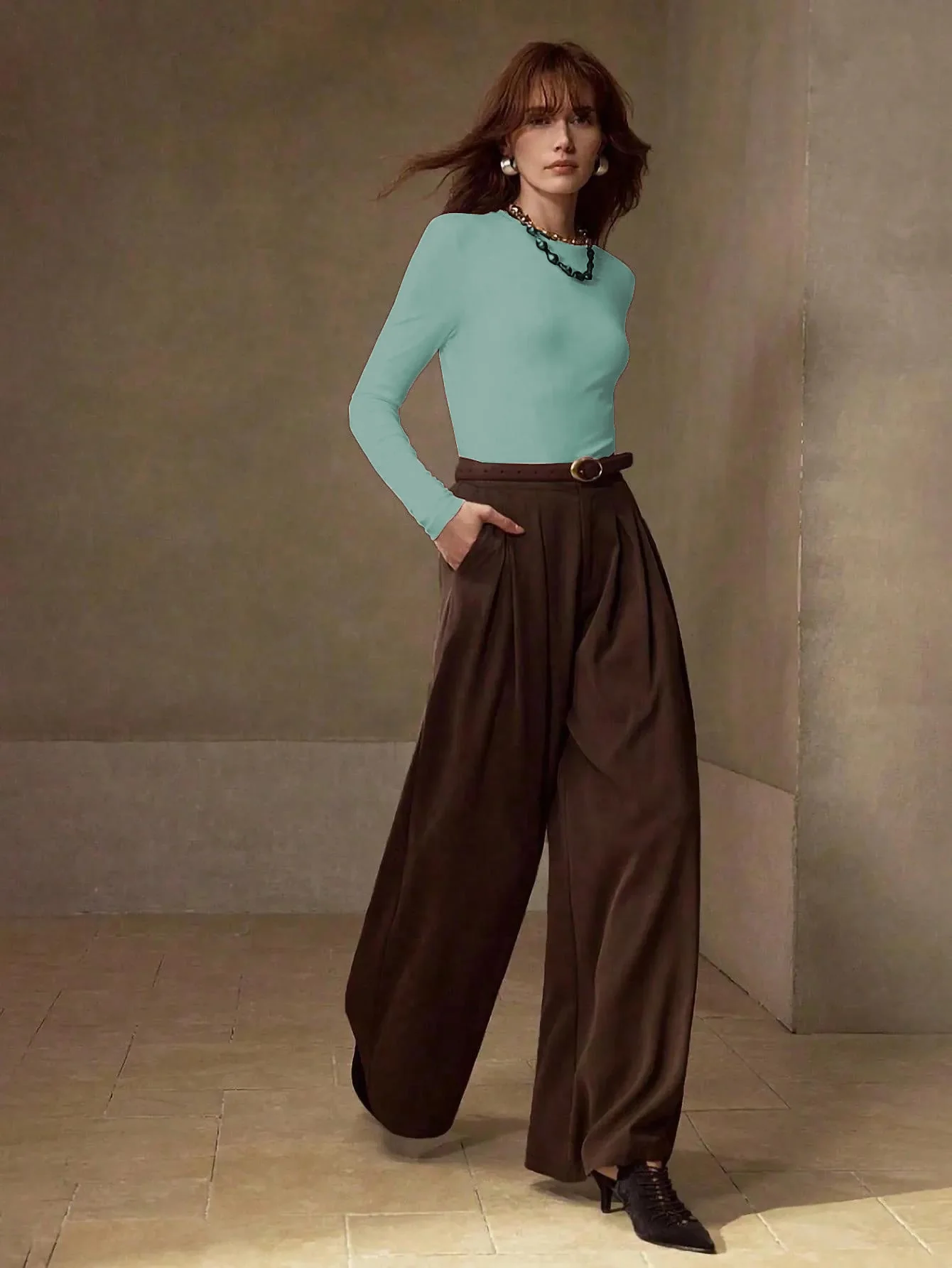 Women's Mint Green Long Sleeve Crew Neck Top - Image 3