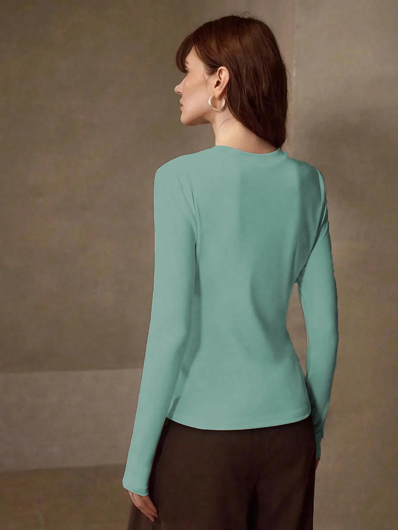 Women's Mint Green Long Sleeve Crew Neck Top - Image 5