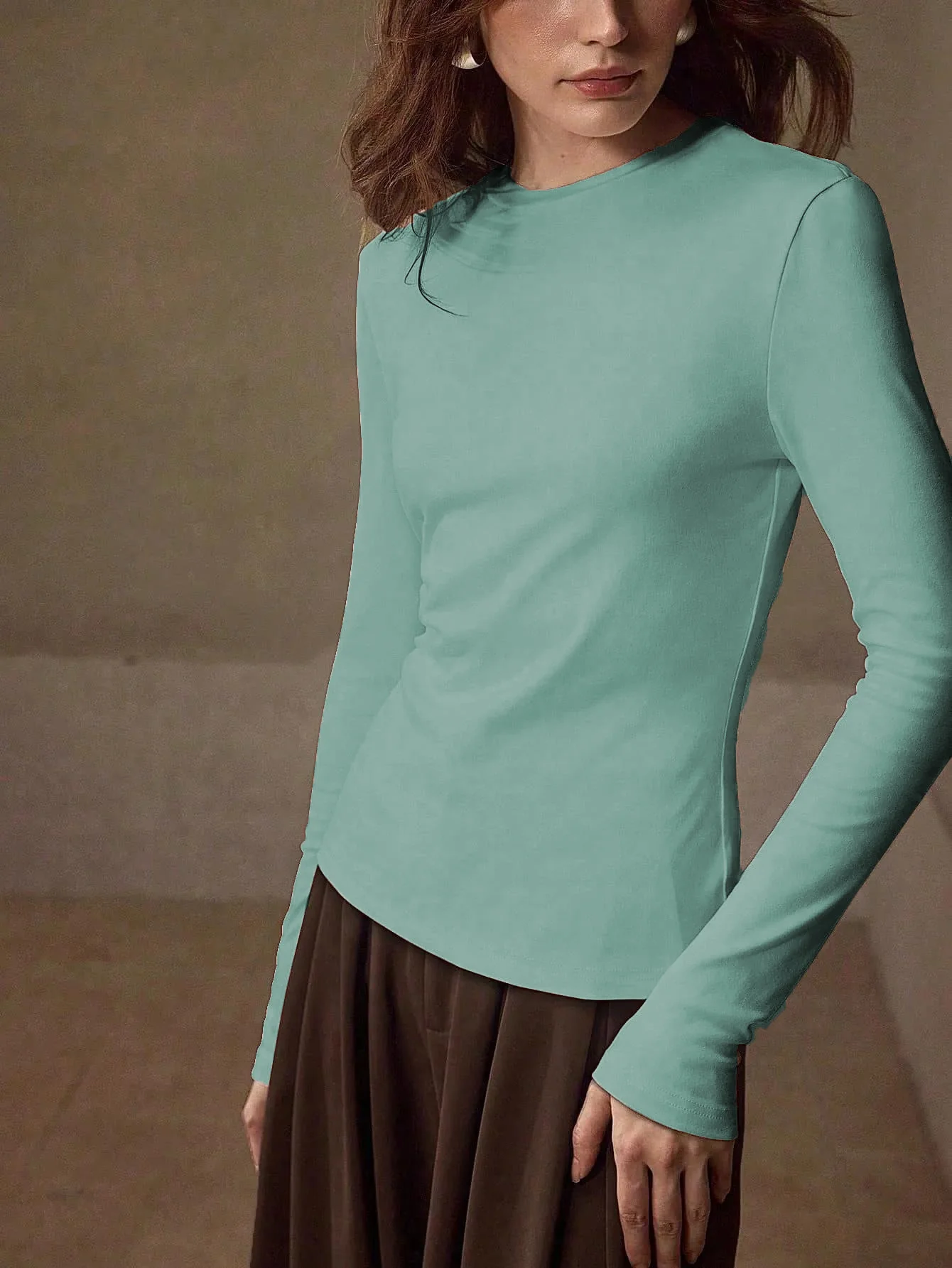Women's Mint Green Long Sleeve Crew Neck Top - Image 6