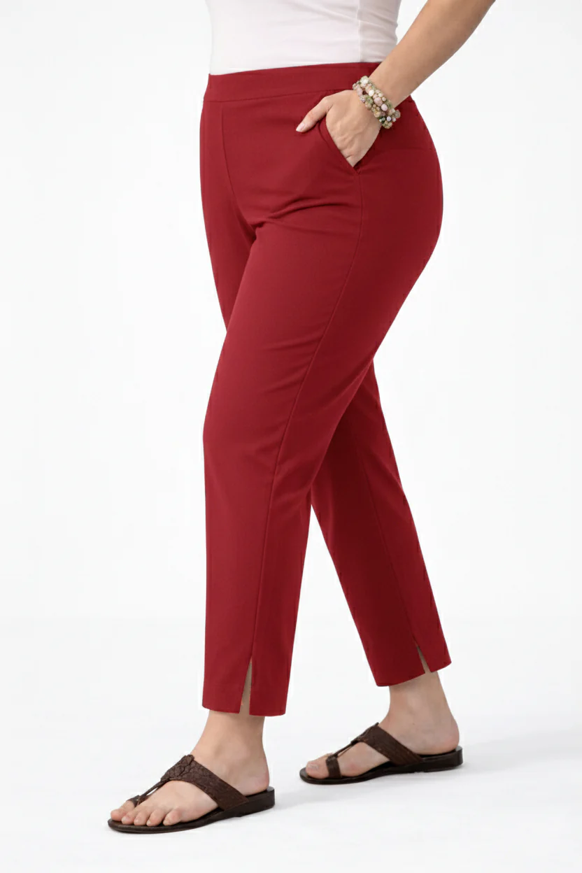 Women's Viscose Red Ankle Pants Plus - Image 4