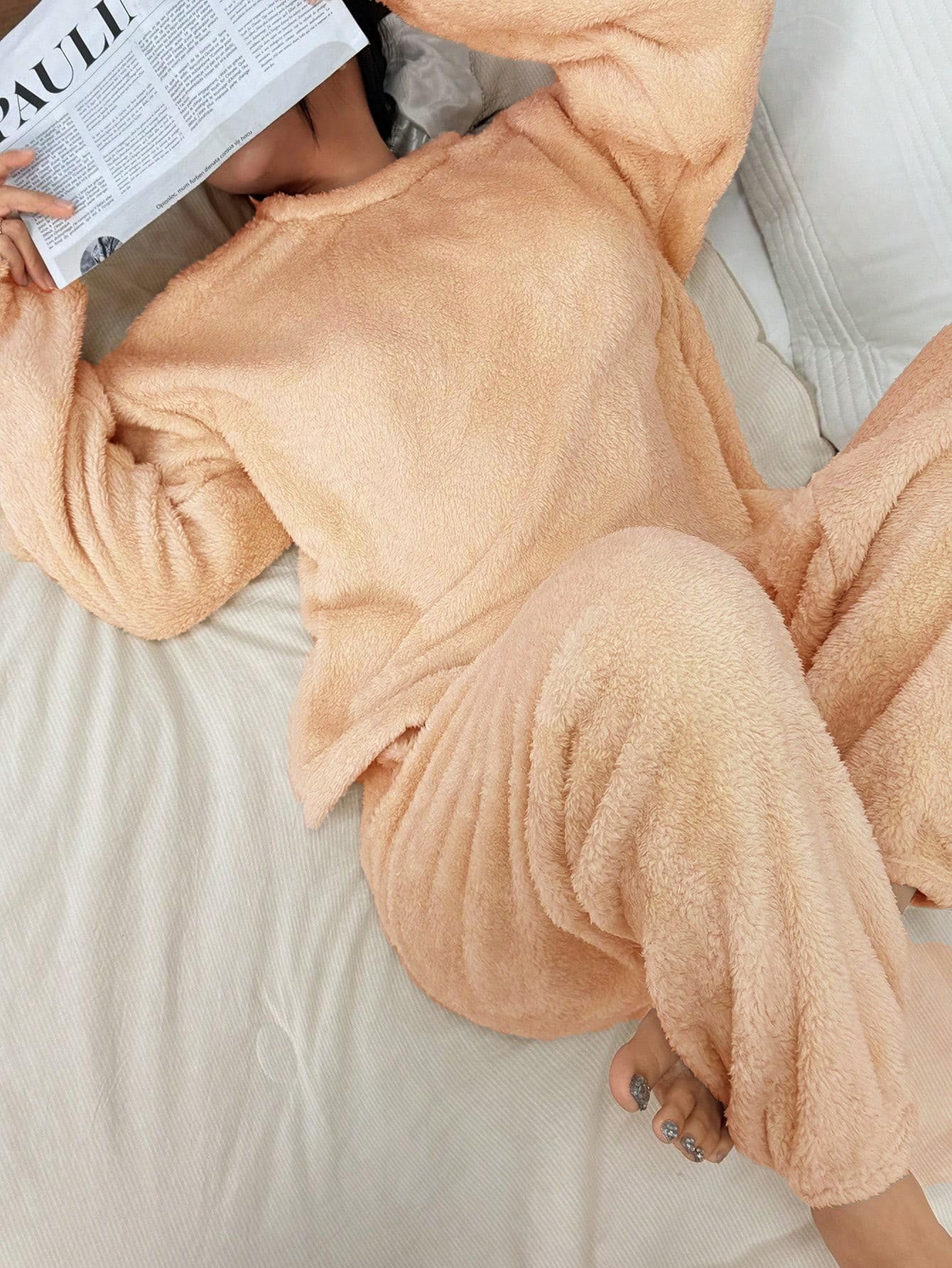 Women's Ultra Soft Fleece Lounge Set - Peach - Image 2