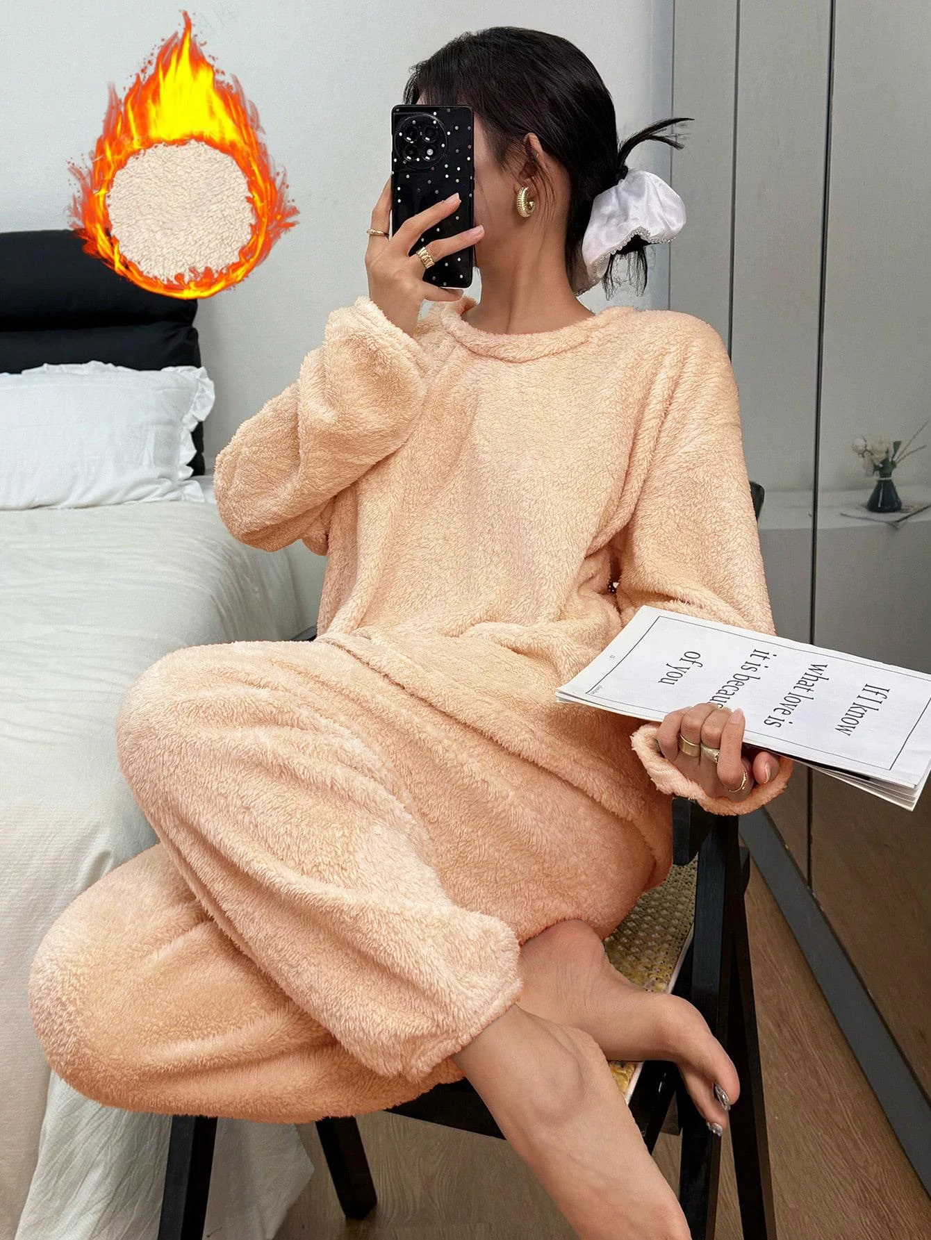 Women's Ultra Soft Fleece Lounge Set - Peach - Image 4