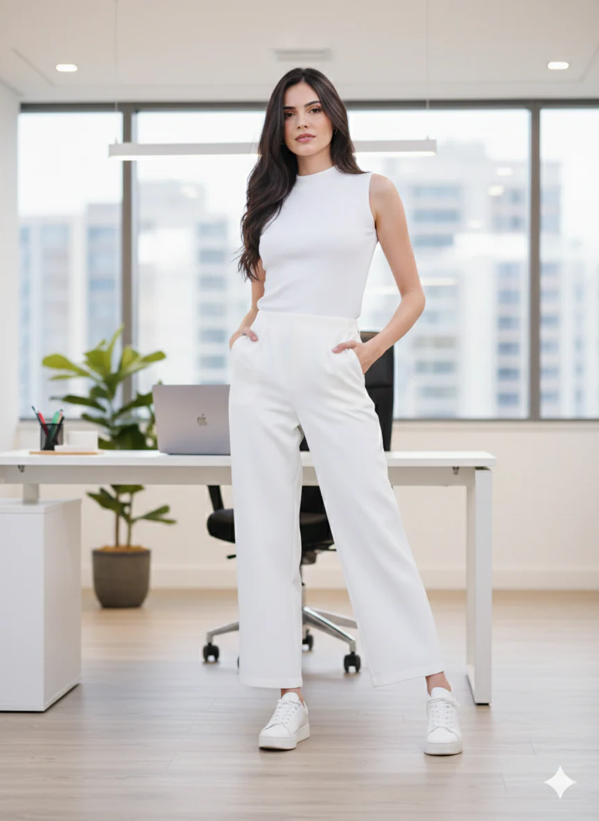 Women's White Ankle Length Pants
