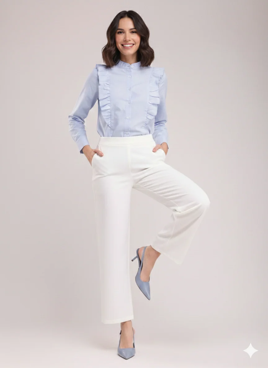 Women's White Ankle Length Pants - Image 3