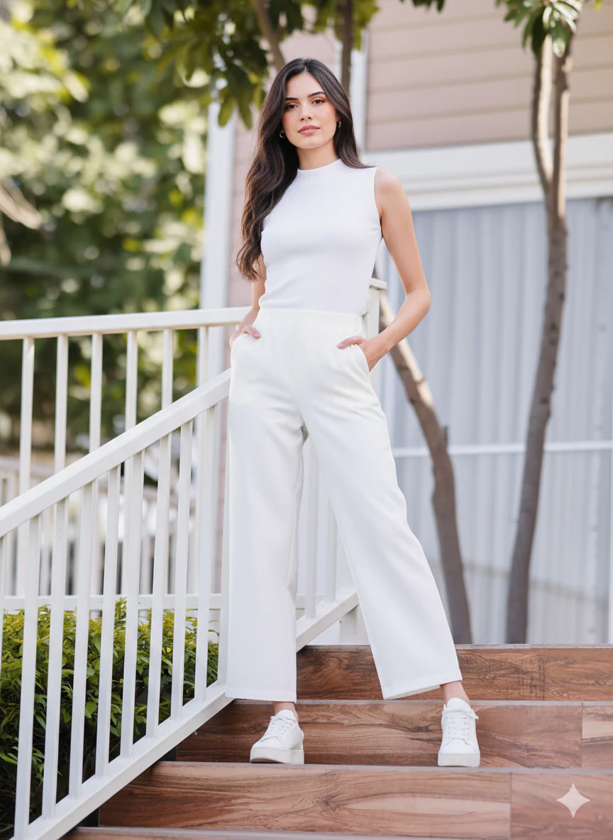 Women's White Ankle Length Pants - Image 8
