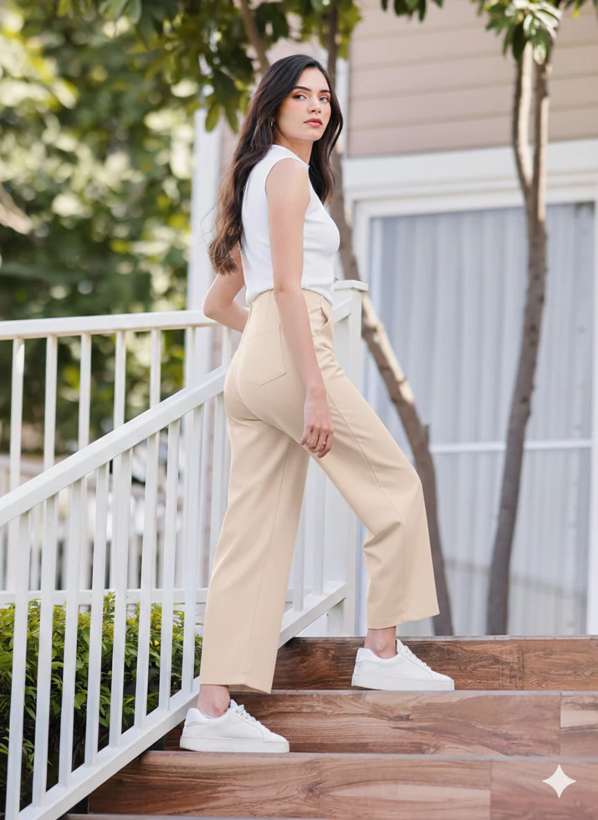 Women's White Wide Leg Cropped Pants - Image 4