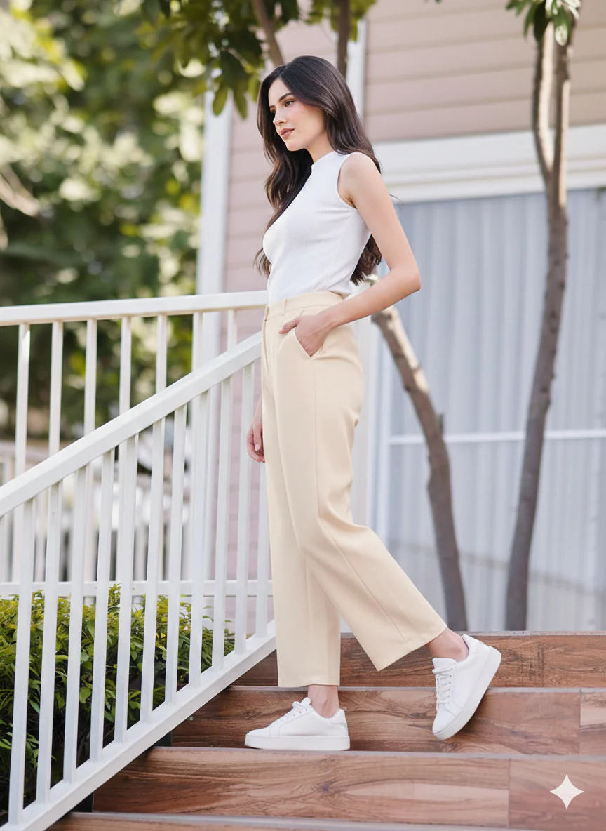 Women's White Wide Leg Cropped Pants - Image 7