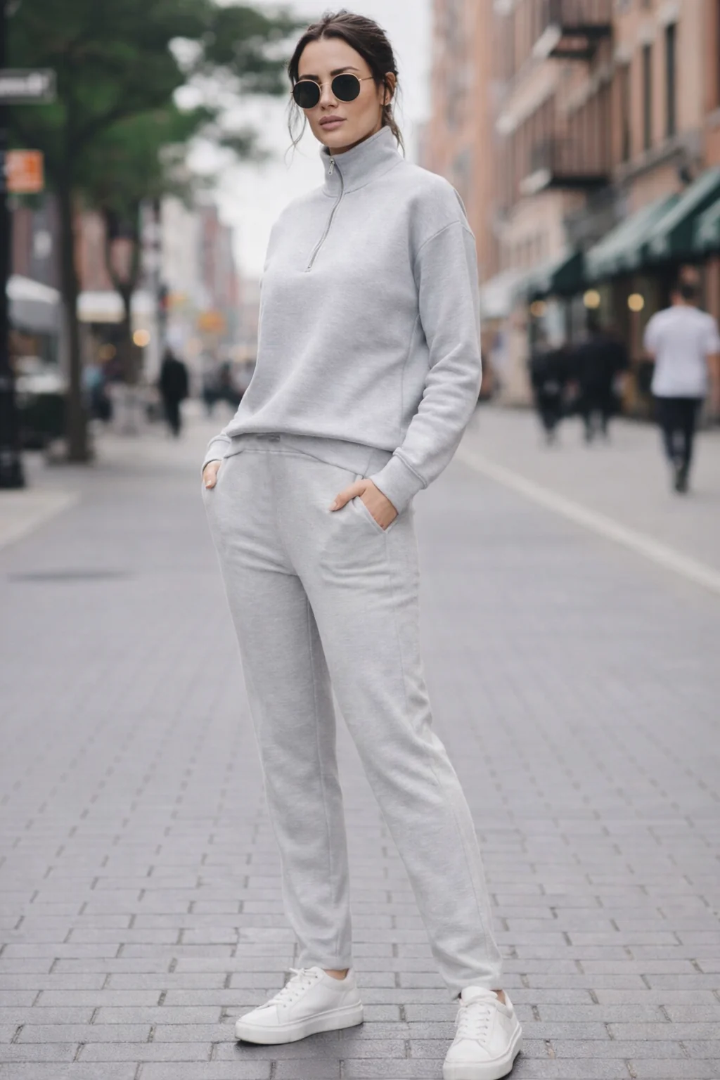 Women's Grey Half-Zip Sweatshirt & Joggers Winter Set - Image 3